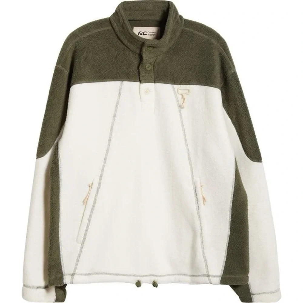 Reese Cooper Off White & Green Sherpa‎ Fleece Collared Jacket Men's Size S